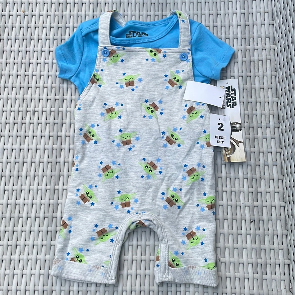 NWT- Star Wars Baby Boys Baby Yoda Boys Shortall Romper Size 18Months